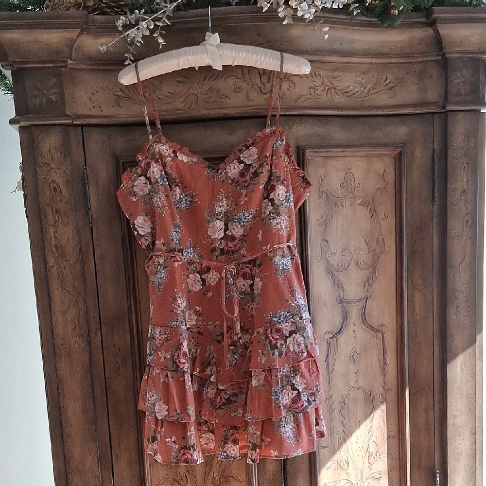Floral Ruffle Spaghetti Strap Dress
